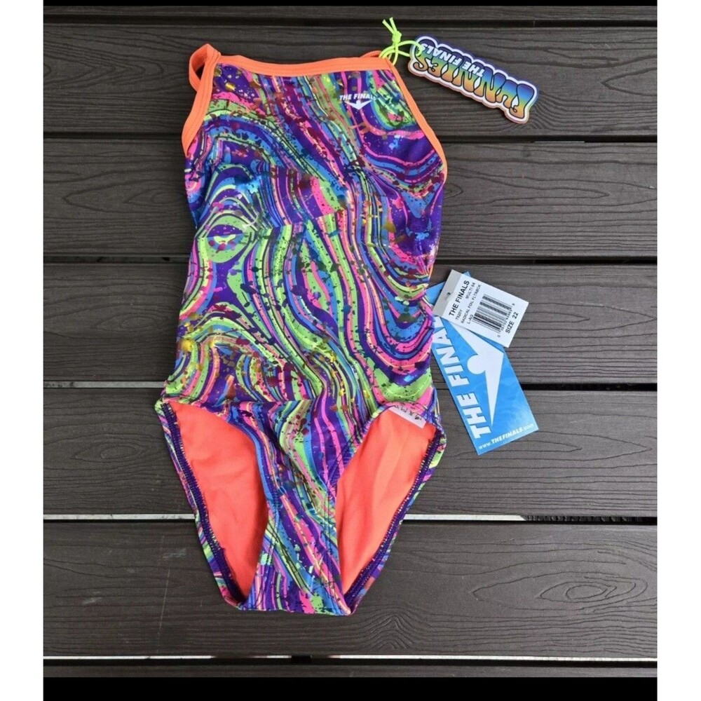 TYR The Finals Youth Girls Radical Foil Flutterback Swimsuit Multi- Sz 26 NEW